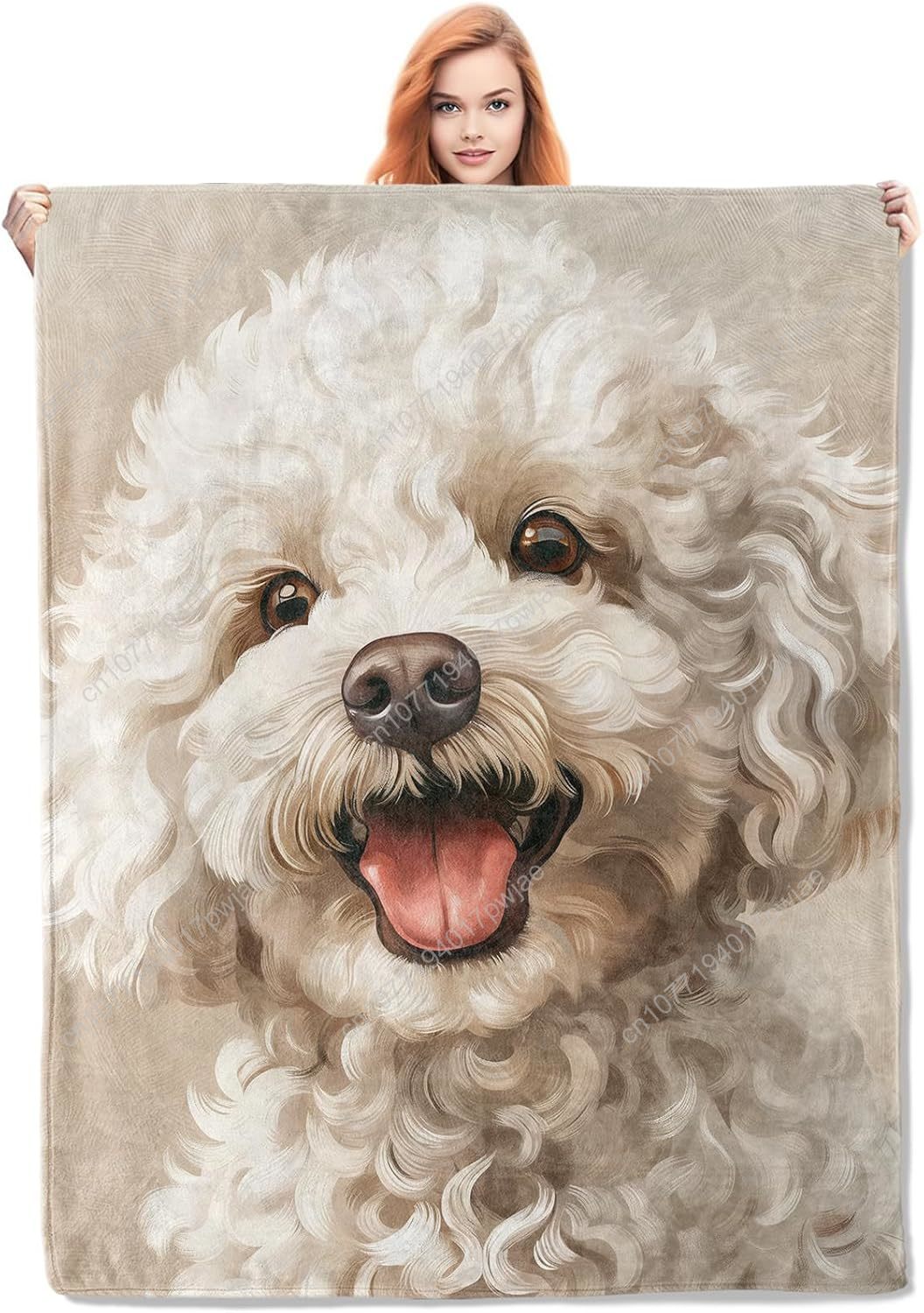 Home Textiles & Furnishings - Manta con retrato de caniche alegre,
